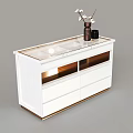 Modern White Console Cabinet With Gold Accents Marble Top And Decorative Vase