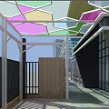 School Modern Open Corridor With Colorful Glass Roof And Metal Frame
