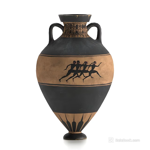 Ancient Greek Style Ceramic Vase With Two Handles And Black Running Figures Design 3d model 