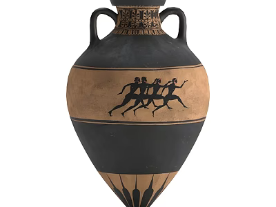Ancient Greek Style Ceramic Vase With Two Handles And Black Running Figures Design 3d model