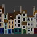Cartoon Scene Of Colorful Town Houses With Diverse Roofs And Decorative Windows