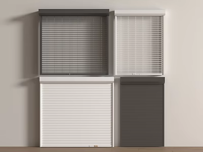 Various Style Window Coverings Including Blinds And Roller Shutters In Different Colors 3d model