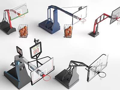 Various Basketball Hoop Designs with Ball Storage and Adjustable Features for Sports Fitness Training 3d model
