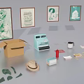 Vintage Decorative Items Collection With Framed Posters Boxes And Small Crafts 3d model