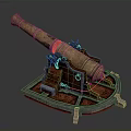 Antique Brass Cannon Weapon With Wooden Carriage And Rustic Vintage Design