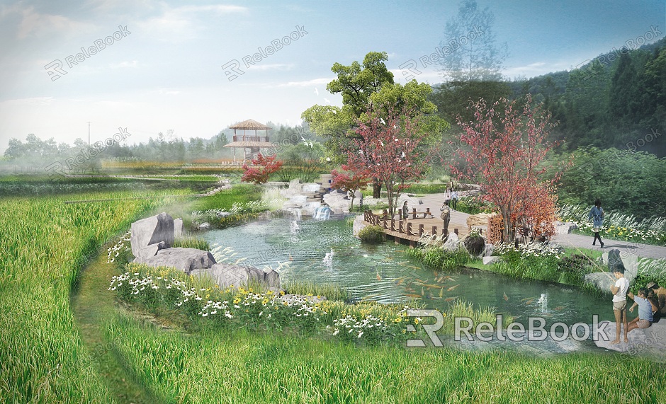 Modern Country Crescent Pond Landscape model