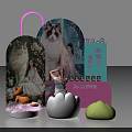 Display Cabinet Featuring Cat Images Female Figures And AI Painting Elements With Colorful Bases