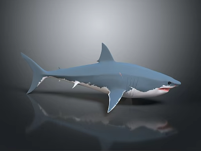 Lifelike Blue And White Shark 3D Model On Gray Background With Reflection 3d model