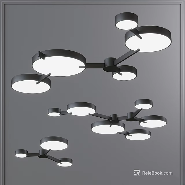 Modern Ceiling Light With Multiple Circular Panels And Black Metal Frame Design 3d model