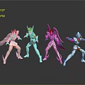 Four Dynamic Game And Movie Characters With Winged Armor In Stylish Action Poses