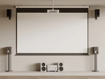 Projection Monitoring Setup With Projector Screen And Speakers 3d model