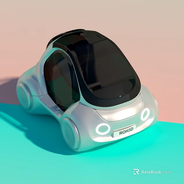 Futuristic ROHNO Car With Silver Body And Black Roof Round Headlights On Colorful Gradient Background 3d model 