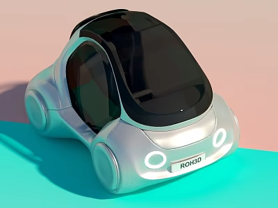 Futuristic ROHNO Car With Silver Body And Black Roof Round Headlights On Colorful Gradient Background 3d model