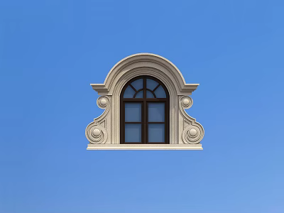 Decorative Arched Window Frame With Intricate Carvings And Blue Sky Background 3d model