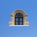 Decorative Arched Window Frame With Intricate Carvings And Blue Sky Background