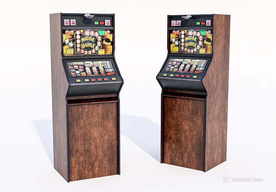 Retro Entertainment Appliances Wooden Cabinet Slot Machines With Colorful Display And Control Buttons 3d model 