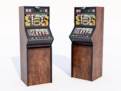 Retro Entertainment Appliances Wooden Cabinet Slot Machines With Colorful Display And Control Buttons 3d model