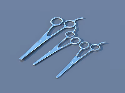 Three Silver Metal Household Scissors In Various Sizes For Daily Use 3d model