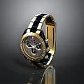 Luxury Wristwatch With Gold And Black Strap Black Dial And Multiple Sub Dials