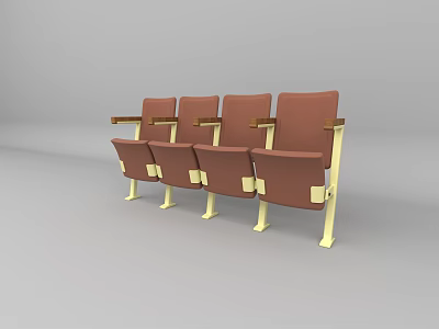 Public Chairs With Brown Seats Armrests And Metal Frames Arranged In Row 3d model