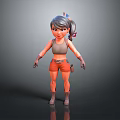 Game And Movie Character With Gray Hair Ponytail Brown Tank Top Orange Shorts Gloves And Boots