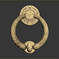 Golden Ornate Ring Shaped Door Handle With Intricate Carved Patterns And Detailed Design