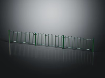 Green Metal Security Fence With Vertical Rails And Support Posts 3d model