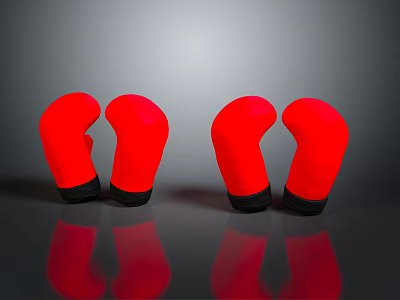 Two Pairs Of Red Boxing Gloves Placed On Reflective Surface For Daily Use 3d model