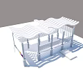 Modern White Pavilion Structure Featuring Wavy Roof Columns And Steps Design 3d model