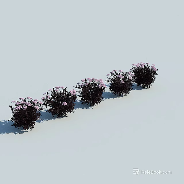 Flowering Shrubs With Pink Blooms And Dark Foliage Arranged In A Row For Garden 3d model 