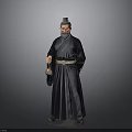 A Man In Traditional Ancient Robes With Topknot Holding Decorative Belt And Object