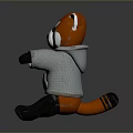 Adorable Red Panda Figurine Wearing Gray Hoodie In Standing Pose With Cute Features