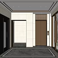 Elegant Modern Elevator Hallway Interior With Marble Floor And Gold Elevator Door 3d model