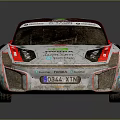 Muddy Rally Car With Red White Black Livery And Sponsor Logos