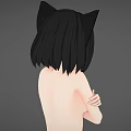 Black Cat Character With Short Black Hair Red Eyes And Crossed Arms On Gray Background