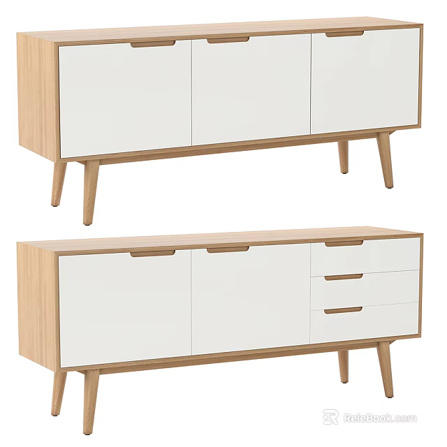 Modern TV Stand With White Cabinet Doors And Wooden Frame Storage Drawers 3d model 