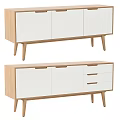 Modern TV Stand With White Cabinet Doors And Wooden Frame Storage Drawers