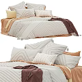 Double Bed With Wavy Pattern Bedding Beige Brown Sheets And Decorative Pillows 3d model