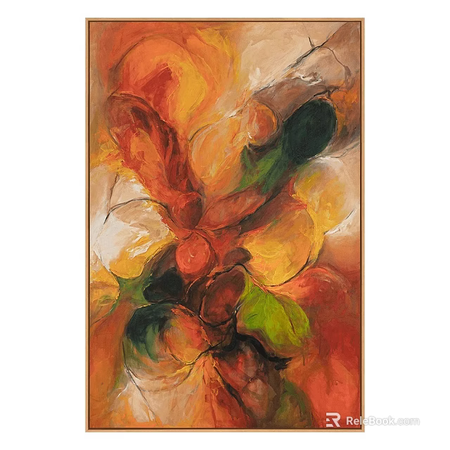 Abstract Modern Wall Decor Painting With Vibrant Orange Yellow Green Hues 3d model 