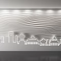 Modern Background Wall With Wavy Texture And City Skyline Silhouettes Design