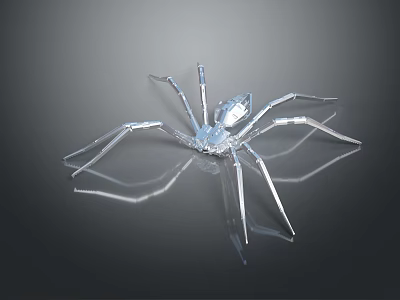 Reflective Transparent Crystal Spider Sculpture With Geometric Design On Dark Background 3d model
