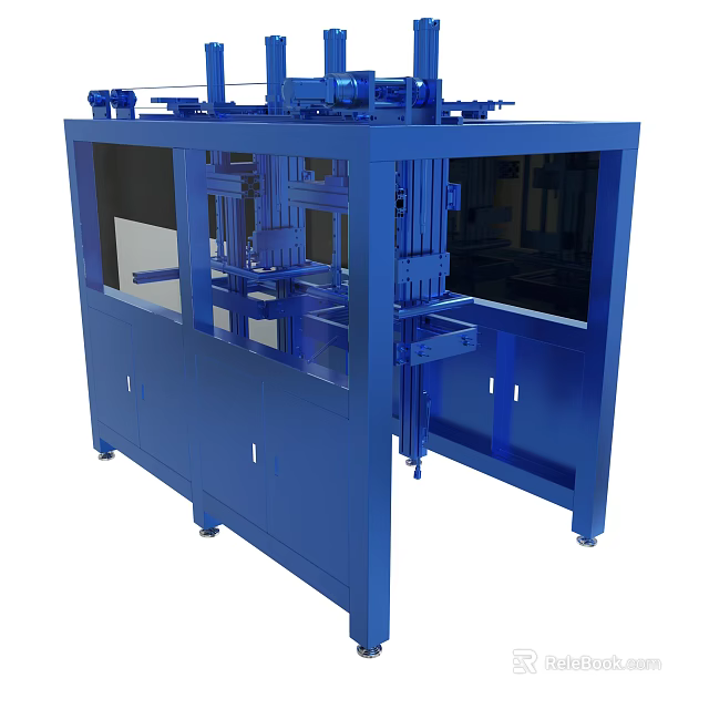 Blue Automated Industrial Machine With Cabinet And Transparent Panel Mechanical Structure 3d model