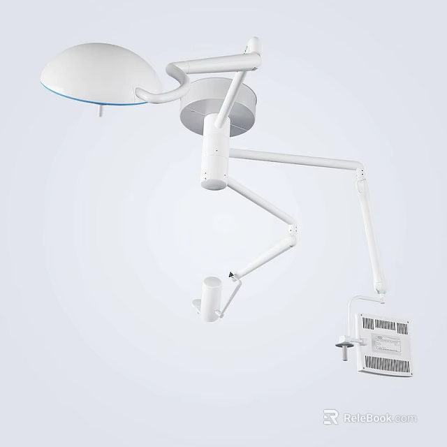 White Ceiling Mounted Surgical Light With Adjustable Arm And Instrument Tray For Medical Operating Room 3d model 