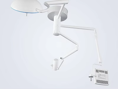 White Ceiling Mounted Surgical Light With Adjustable Arm And Instrument Tray For Medical Operating Room 3d model