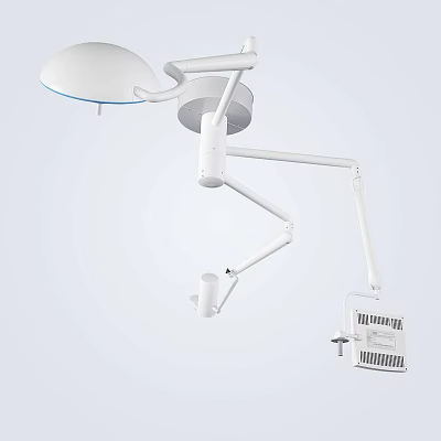 White Ceiling Mounted Surgical Light With Adjustable Arm And Instrument Tray For Medical Operating Room 3d model