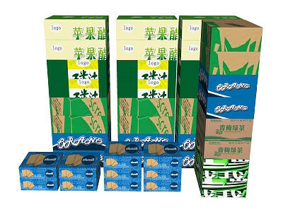 Stacked Food Packaging Boxes Featuring Apple Cider Vinegar and Refined Salt Designs 3d model
