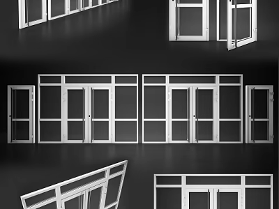 Modern Casement Windows in Various Designs with Open and Close Positions and Frames 3d model