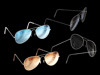 Stylish Pilot Sunglasses With Metal Frames And Various Lens Colors 3d model