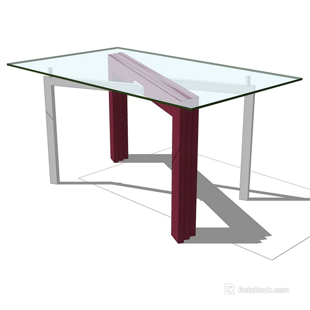 Modern Dining Table With Glass Top And Red White Sleek Legs Design 3d model 