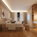 Luxury SPA Room Interior With Massage Bed Wooden Flooring Natural Light And Green Plants